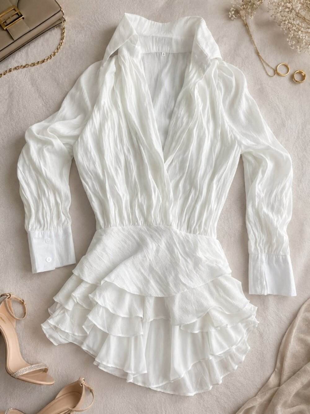 White Ruffle Shirt Dress – Size S